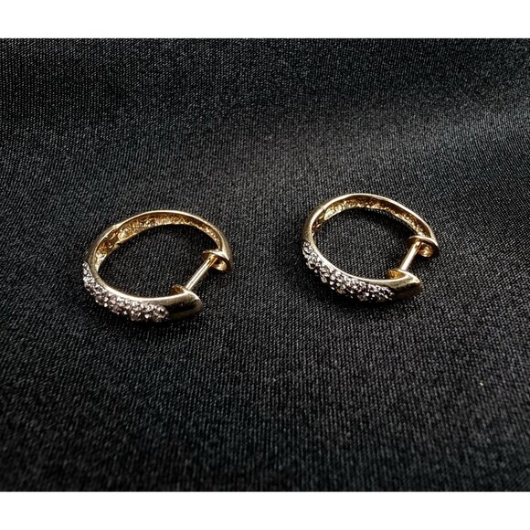 14K Solid Gold Genuine Diamonds Hoop Earrings - Picture 2 of 4